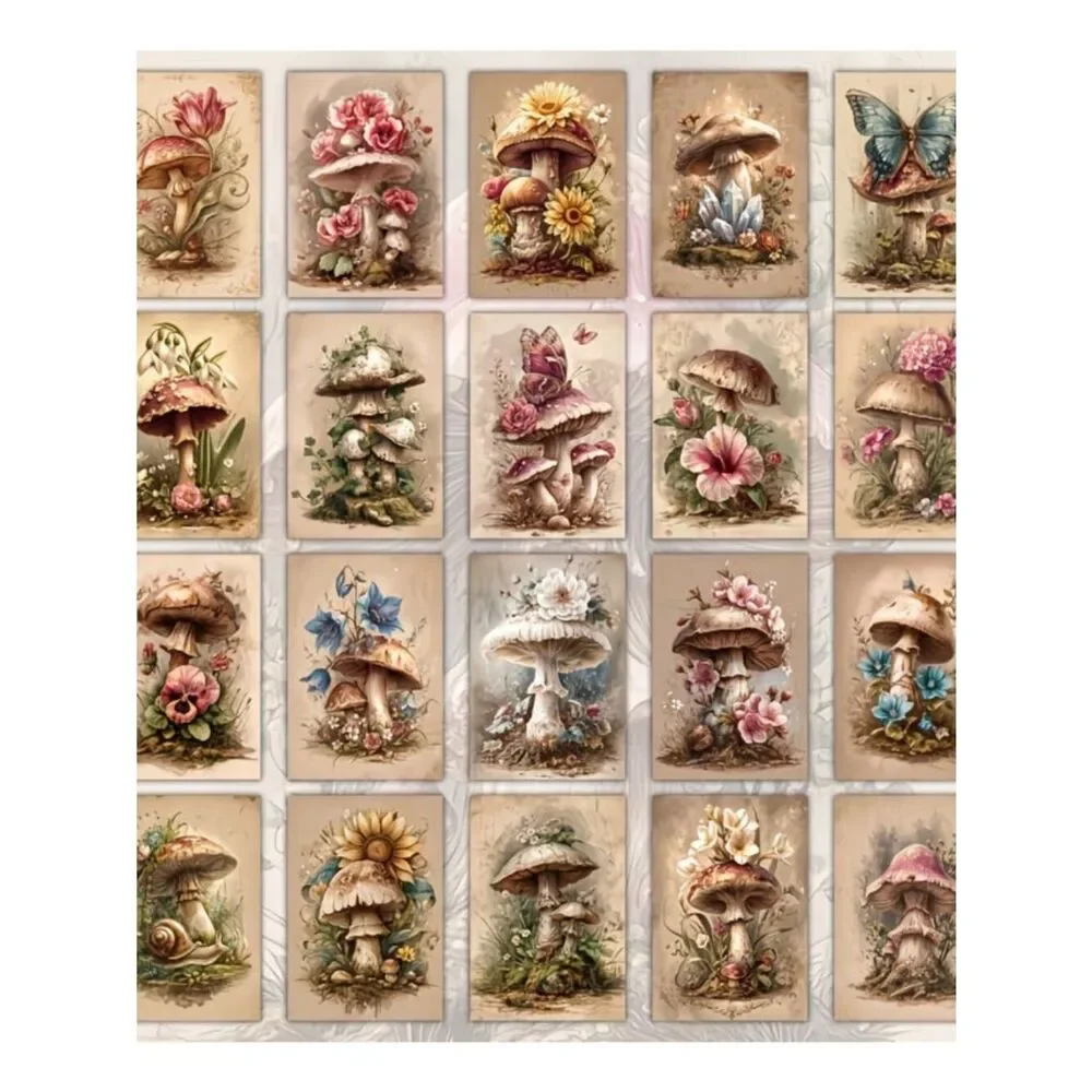 NWT 20pc Vintage Mushroom Card Stock Junk Journal Ephemera Scrapbook Paper